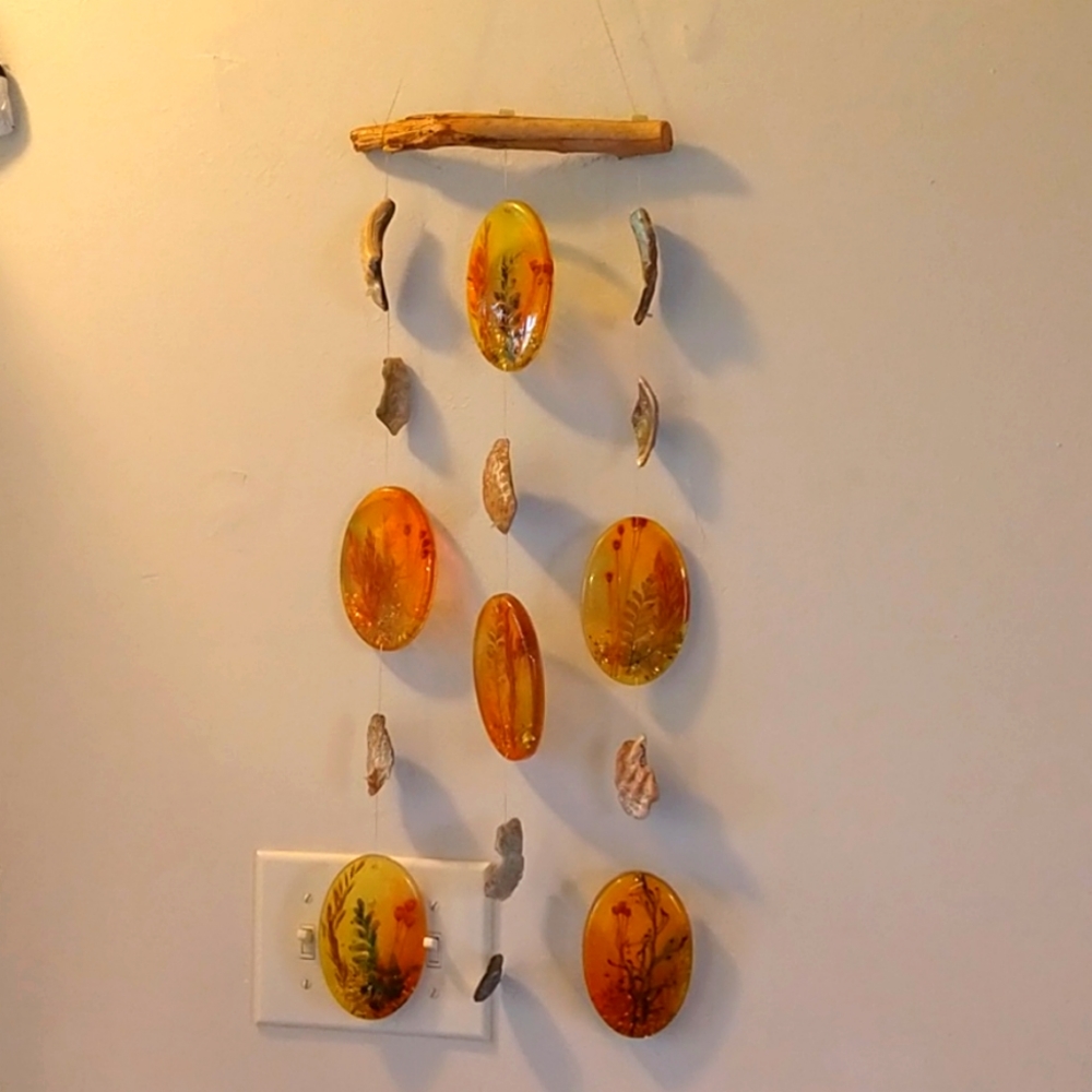 Vintage pressed flower wind chime 70s